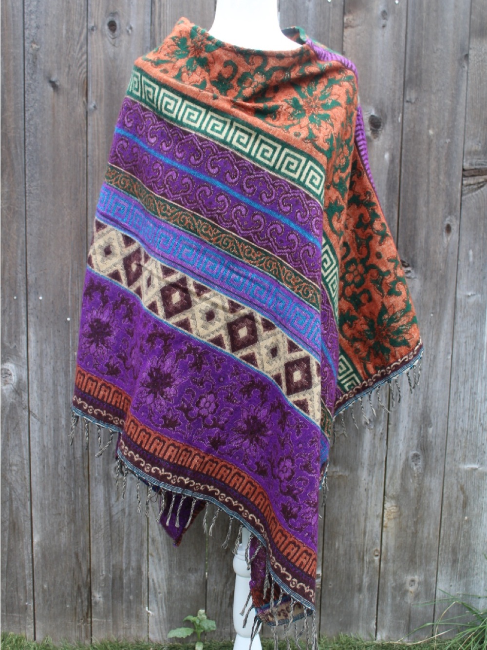 Boho Multi-Color Patterned Poncho - Picture 2 of 5